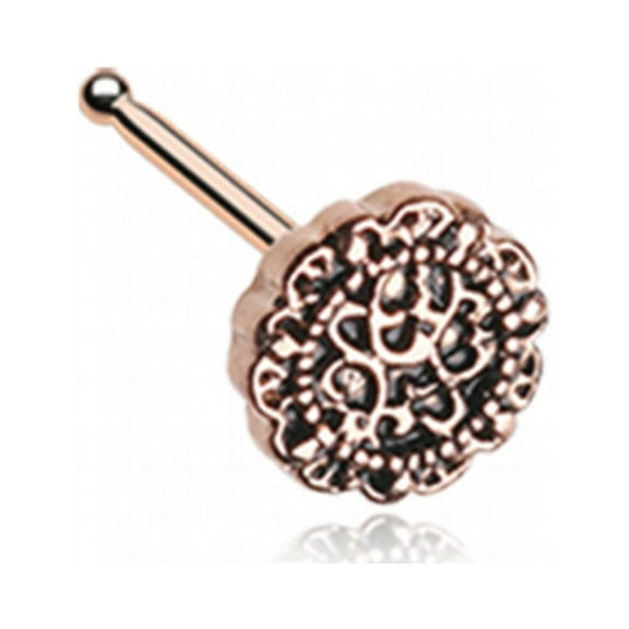 Rose Gold Mandela Filigree Icon Nose Stud Ring 316L Surgical Steel