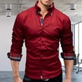 thumbnail image 2 of Camisa de manga larga color vino tinto, solapa de color puro, corte ajustado, transpirable y cómoda para el trabajo o viajes de negocios, talla 3XL, 2 of 5