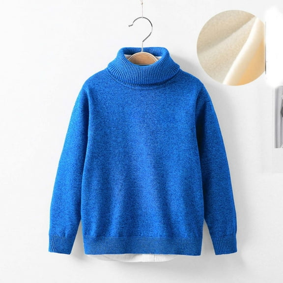 Spazoro Kids Girls Boys Sweaters, Crew Neck Casual Thickening Long Sleeve Warm Shirts for Child Girls Blue Size 100 2 T