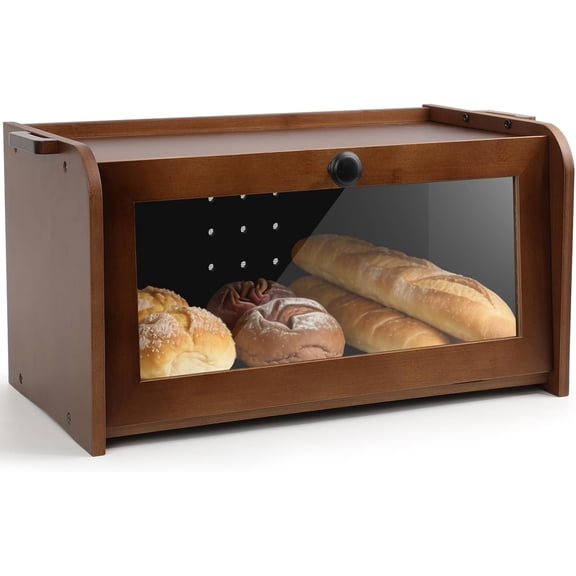 Bread Box for Kitchen Countertop, Bread Storage Container Large Capacity Bamboo Homemade Bread Boxes, Bread Food Holder Organizer with Acrylic Window for Kitchen Counter, Panry Shelf, Cabinet