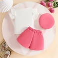 thumbnail image 5 of XZNPDUCQ Girls Clothes Sets Baby Girl Clothes Girl Short Sleeve Romper Floral Shorts Summer Outfits Playwear Beach Outfits 12-18 Months,Pink, 5 of 9