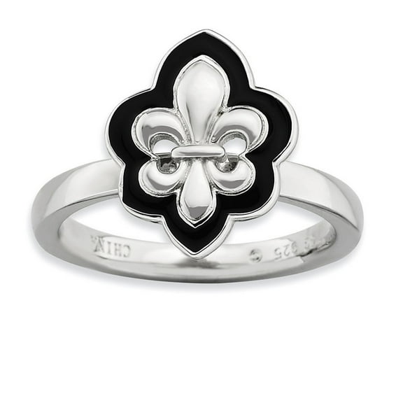 925 Sterling Silver Moveable Stackable Polished Enameled Fleur De Lis Ring Size 7 - Stackable Ring for Women