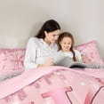 thumbnail image 4 of Erosebridal Dreamy Glitters Print Bedding Comforter Set for Girls, Pink Bling K Letter King Bedding Sets, Pink Reversible 7pcs, 4 of 6