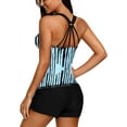 thumbnail image 2 of Haut de Tankini à Rayures à Col en V pour Femmes, Dos à Bretelles, Blouse de Bain (Sans Bas), 2 of 2
