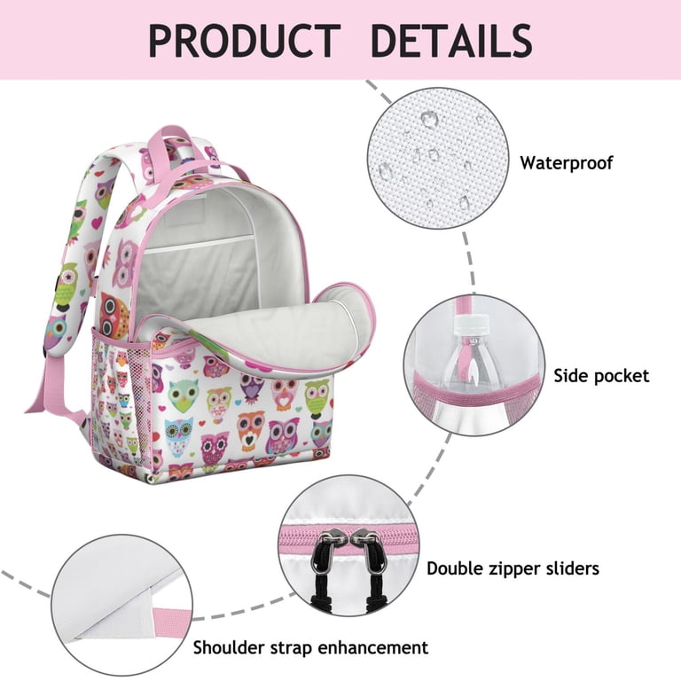 NEW Pink Owl Backpack NOVELTY BAG! Colorful Owl Backpack - Waterproof Book Bag with Smiling Owl  main image 3