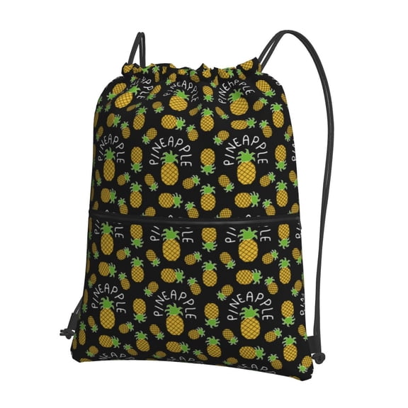 Honeii Pineapple Print Drawstring Backpack,String Bag,Sackpack Cinch Water Resistant Nylon for Gym Shopping Sport Yoga