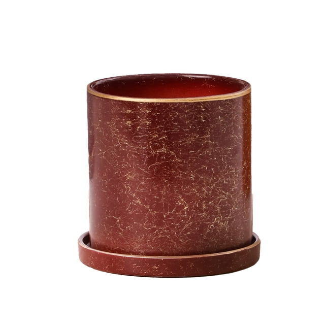 Macetero borde dorado 15 cm alto maceta con plato de base ilios innova Rojo