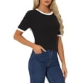 thumbnail image 4 of INSPIRE CHIC Women's Casual Color Block Short Sleeve Pullover Crew Neck Knitted Tops XL Black, 4 of 6
