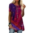thumbnail image 1 of Women Tunic Top Summer Irregular Hem Vintage Print Shirt Short Sleeve Blouse Casual Beach Holiday Party Tee Shirts, 1 of 2
