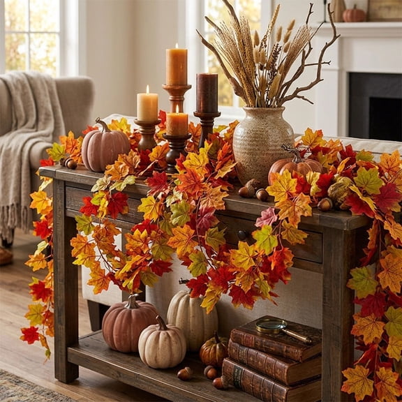 Yyuenw Artificial Maple Leaf Garland 71 Inch, Fall Hanging Vine Thanksgiving Halloween Decor for Fireplace Door Home Indoor Outdoor