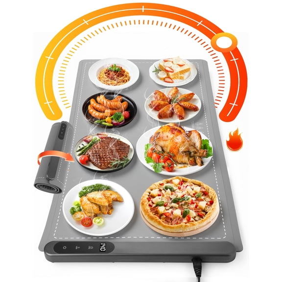 Extra Large Warming Mat for Food 35"x16", Electric Food Warmer Trays for Parties Buffet, 6 Temp Levels & 6-Hour Timer, Auto Shut-Off, Full Surface Heating, Gray
