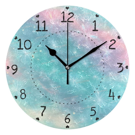 Glowing Crystals Candy Colored Aurora Round Wall Clock Silent Analog Battery Operated Black Pointer Home Decor 9.84" Diameter