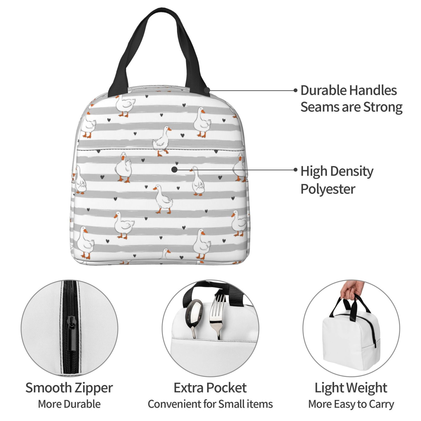 Naloa Cute Goose Print Lunch Box for Women Men,Insulated Lunch Bag,Lunchbox,Thermal Leakproof Cooler,Reusable Lunch Tote Bag for Work School Travel Picnic