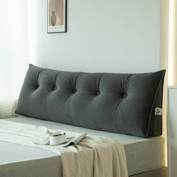 Lovote Triangle Headboard Pillow Full Filling Backrest Wedge Pillow w/ Side Pocket Removable Cover Corduroy Texture