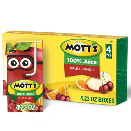 Mott's 100% Fruit Punch Juice, 4.23 fl oz Boxes, 4 pack
