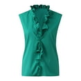 thumbnail image 2 of nsendm Sleeveless Ruffle Solid Dressy Top V-Neck Women's Casual Summer Print T-Shirt Women's Blouse Button down Dress Women Shirt Green X-Large, 2 of 4