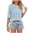 thumbnail image 2 of Pincandy Women's Fashion Summer Tops 3/4 Sleeve Round Neck Tshirts Cute Tunic Loose Fit Pullover Blouses and Basic Tees,Light Blue,L, 2 of 5