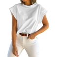 thumbnail image 3 of Women Summer Cap Sleeve Tank Top Crew Neck Solid Casual Basic Tee Shirt, 3 of 6