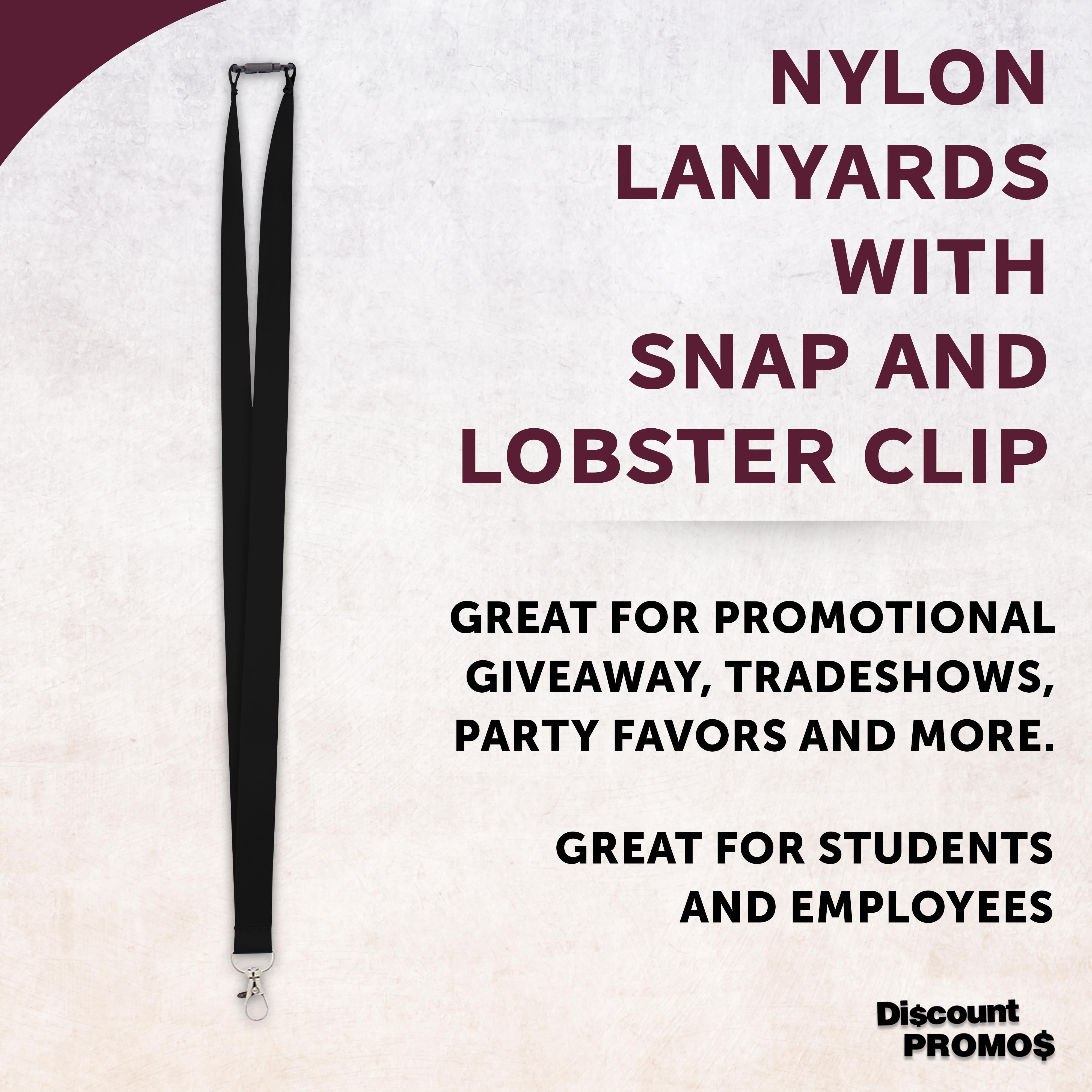 Pop Nylon Lanyards with Snap and Lobster Clip Set of 10, Bulk Pack - Perfect Item to Give to Employees, Students or Even to Sport Fans - Black
