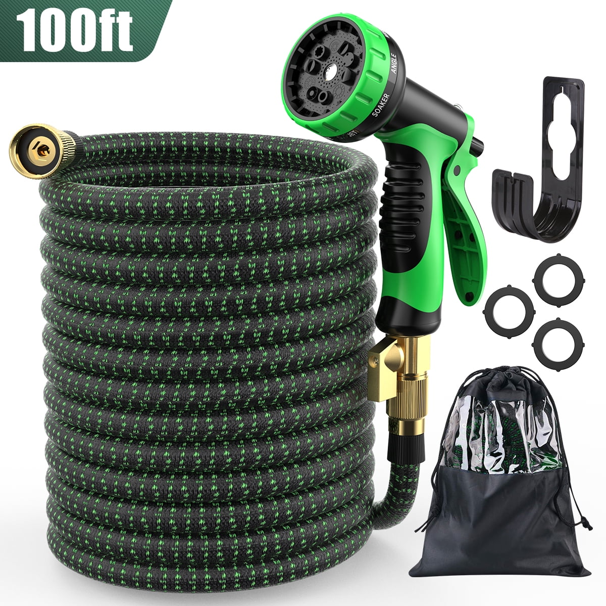 Durable No-Kink Flexible Hose 3750D Garden Water Hose 3/4 Inch Solid Brass Fittings and Strongest Triple Latex Core 50ft Expandable Garden Hose with 9 Function Nozzle 50FT 