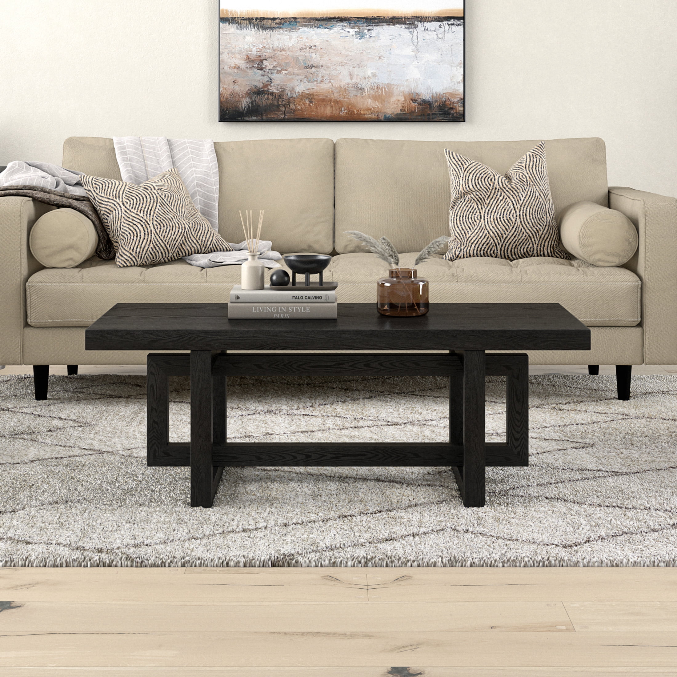 Evelyn&Zoe Modern/Contemporary 47" Wide Black Grain Coffee Table