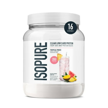 Isopure Clear Low Carb 100% Whey Protein Isolate Powder, Tropical Punch, 20g Protein, About 16 Servings