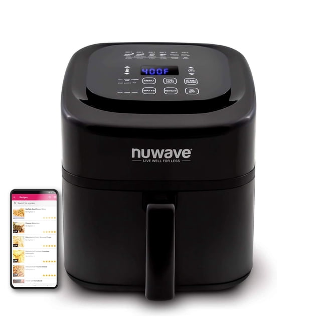 Freidora de aire digital Nuwave Brio Healthy de 6 cuartos con controles digitales de un solo toque, 6 funciones de menú preestablecidas e inserto divisor extraíble (renovado)