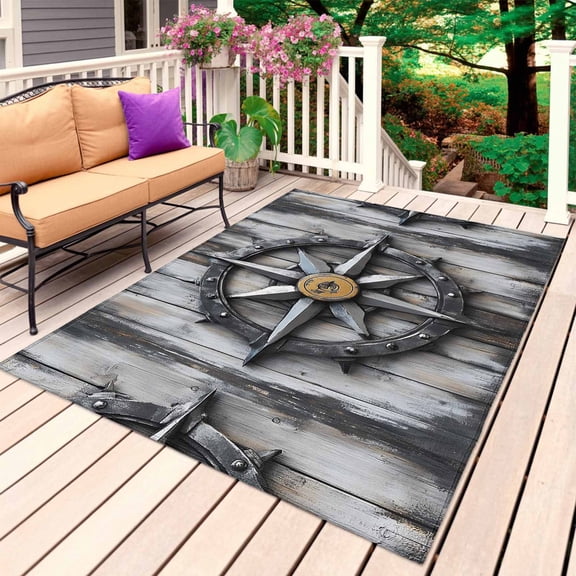 Retro Coastal Outdoor Rug 4x6 Ft, Non Slip Washable Area Rug, Nautical Ocean Summer Beach Compass Patio Rugs Carpet Runner, Large Floor Mat for Indoor/Outdoor Deck Porch Camping