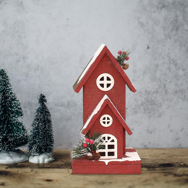 Casa de Navidad Pueblo Luces LED Edificios Casa de Navidad Paisaje de madera en miniatura Adorno Escultura coleccionable para Festival de EstiloA 16x13x30cm BLESIY Casa de pueblo