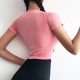 thumbnail image 4 of DuoJiaJ Women's Crop Top Jacquard Short Sleeve Fitness Tee Breathable Yoga Workout Shirt For Ladies Women’s Crop Tops Pink, 4 of 5