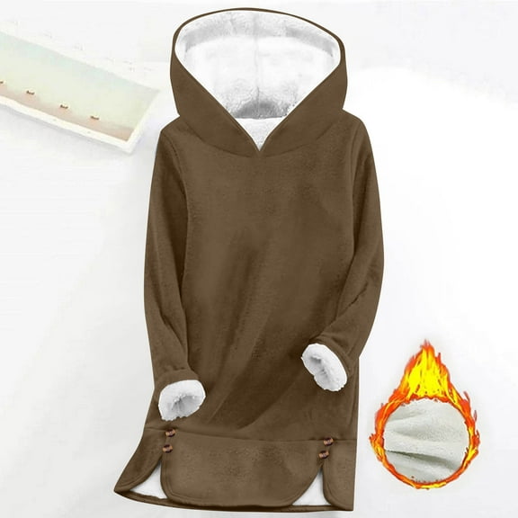 Wowcloth Woman's Hooded Sweatshirt, Winter Solid-Color Loose Fleece-Lined, Thickened Warm Snug-Fit for Layering, Daily Wear and Cold Weather