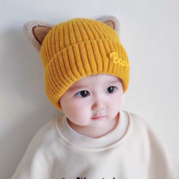 Gorro de bebé estilo otoño e invierno lindo gorro de punto con protección para los oídos para niños y niñas gorro de lana cálido de invierno marea