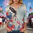 thumbnail image 4 of GEWSEY 2026 USA 250th Anniversary T Shirt Women – Patriotic American Flag V-Neck Top 3/4 Sleeve Independence Day Gift (Khaki, M), 4 of 8