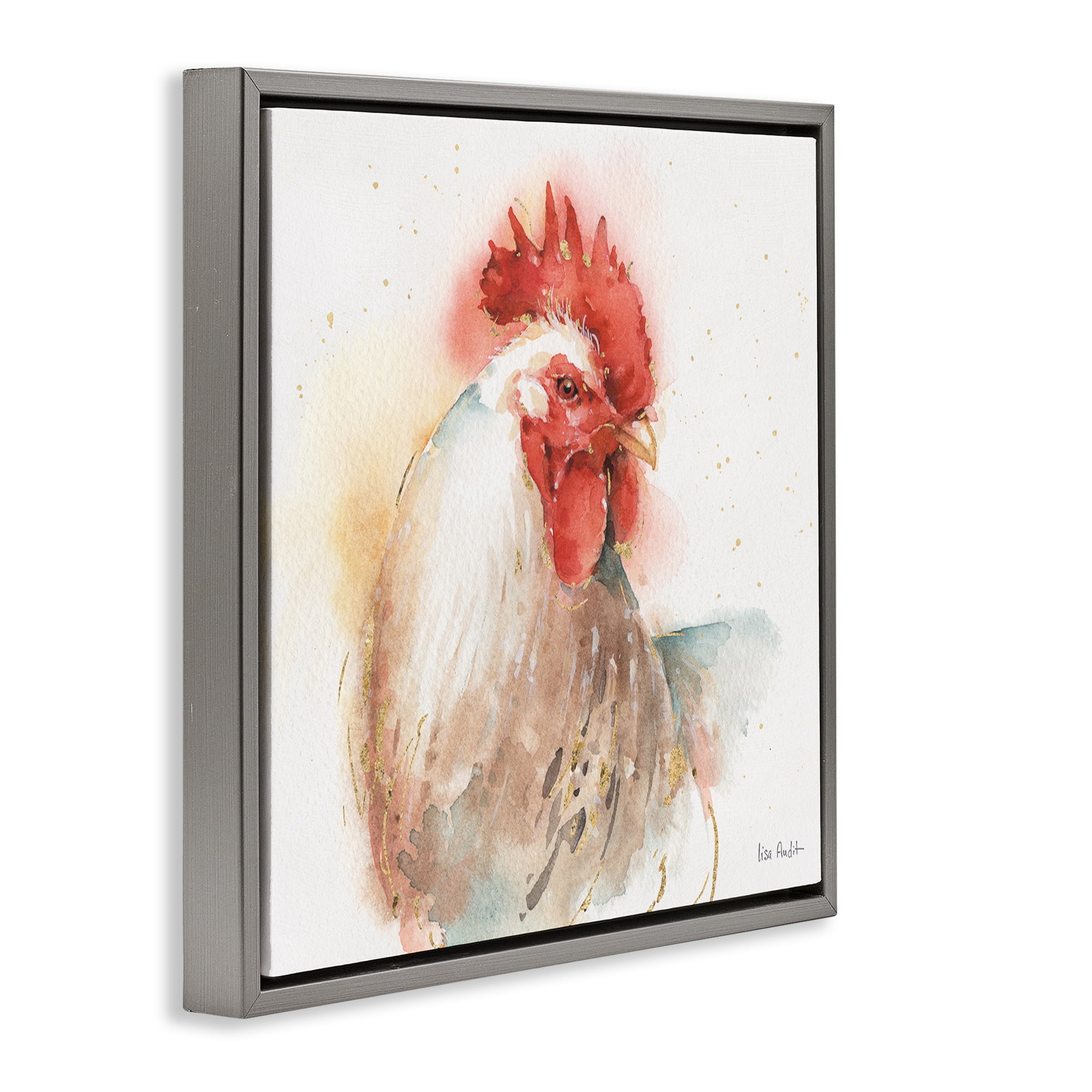 Stupell Industries Hen with Watercolor Splash Animals & Insects Painting Gray Floater Framed Canvas Art Print Wall Art, 25 x 25