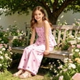 thumbnail image 7 of mgoYE Girl Summer Clothes Linen Outfit Bows Ruffled Shirts + Pant Set Princess Outfit Short 8 9 10 11 12 Years Size 9-10 Years, 7 of 7
