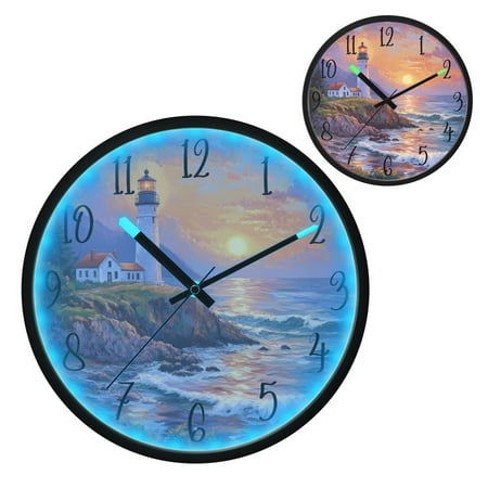 Voice Controlled Luminous Clock LED Night Light 12 Inch Silent Wall Clock Suitable for Bedroom and Living Room Home Decoration Super Beautiful Lighthouse