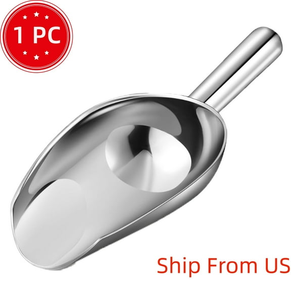 12oz Stainless Steel Ice Scoop for Freezer – Dishwasher Safe Metal Scooper with Long Handle for Ice Machines, Buckets, Dog Food, Flour, and Canisters – Ideal for Bar, Parties & Weddings