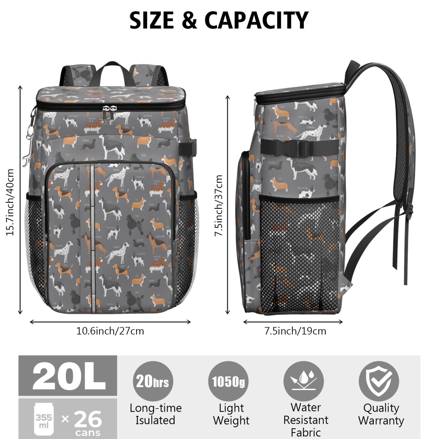 Travel Cooler Bag - Dalmatian Corgi Bulldog Camping Beer Cooler Backpack with Bottle Opener- Waterproof Insulated Picnic Backpacks - Cooler Bag for Beach