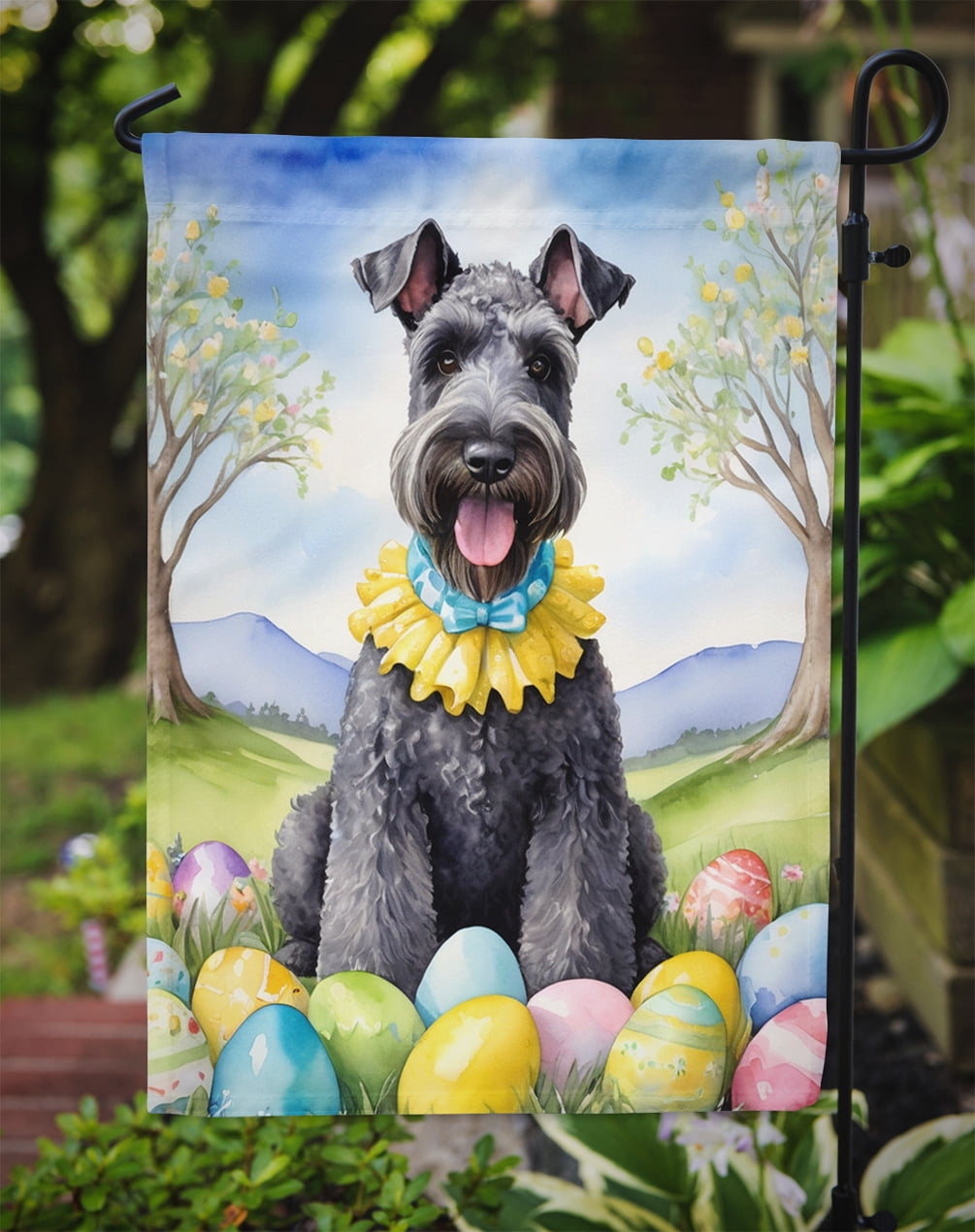 Kerry Blue Terrier Easter Egg Hunt Garden Flag 11.25 in x 15.5 in