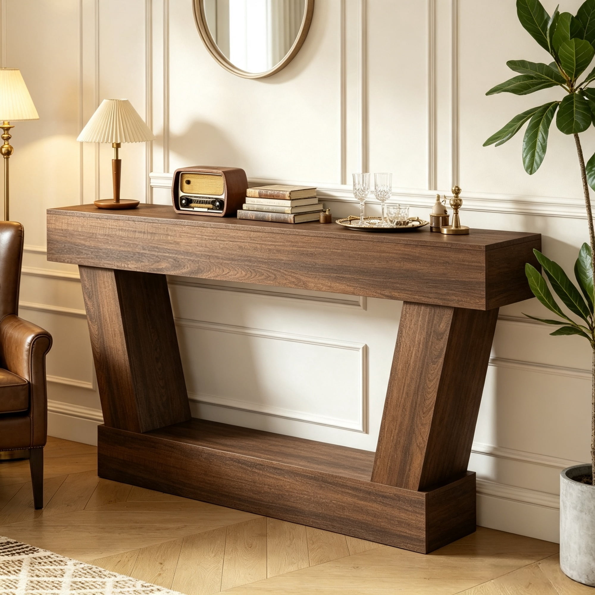 63" Vintage Entryway Console Table, Narrow Design, Open Shelf, for Living Room Space, Brown