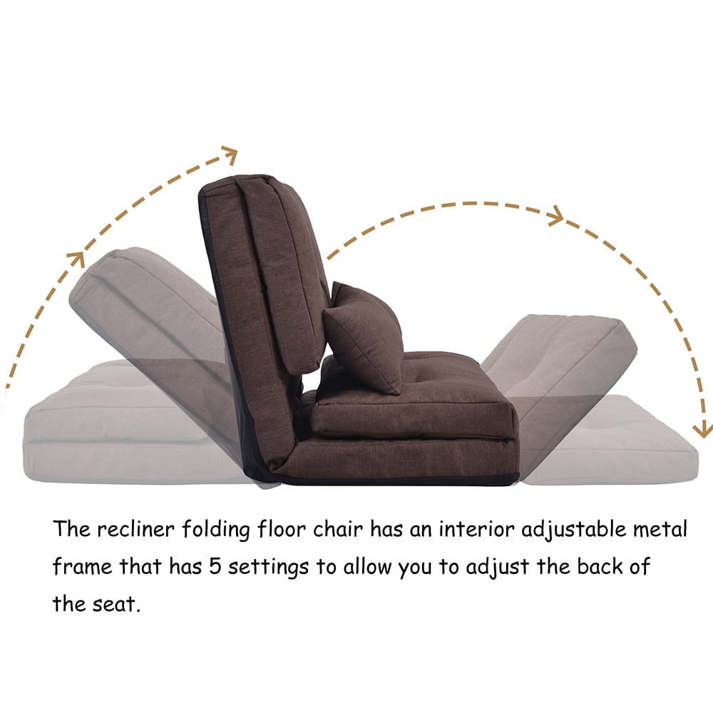 Kepooman Adjustable Folding Leisure Sofa Bed with Two Pillows for Living Room, Brown Kepooman Adjustable Folding Leisure Sofa Bed with Two Pillows for Living Room, Brown