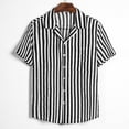 thumbnail image 2 of Camisas De Vestir Para Hombre Manga Corta Camisa informal de de lino y algodón para hombre, camiseta de manga corta con estampado de verano y botones y solapa a rayas con bolsillo (Black, XXL), 2 of 7