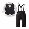thumbnail image 2 of Otqutp Casual Bodysuits for Baby Boys Pants Sets Toddler Gentleman Outfits Long Sleeve Dress Shirt + Suspenders Pants + Bow Tie 6M-5 Years(Black-B,12-18 Months), 2 of 7