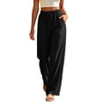 thumbnail image 2 of Hvogkswy Wide Leg Pants Woman Elastic High Waist Drawstring Trousers Side Hollow Cutout Loose Comfy Beach Vacation Long Pants with Pockets, 2 of 7
