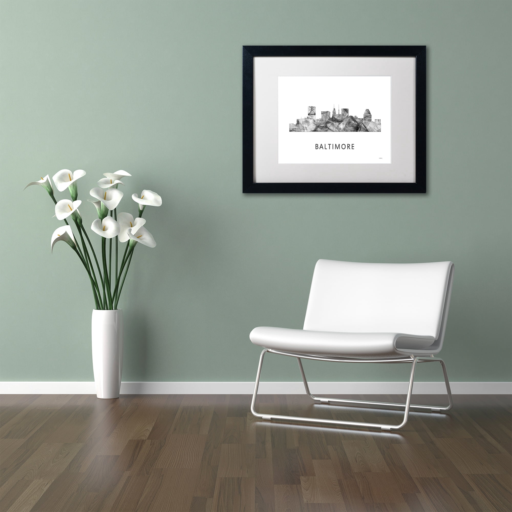 Trademark Fine Art 'Baltimore Maryland Skyline WB-BW' Canvas Art by Marlene Watson, White Matte, Black Frame