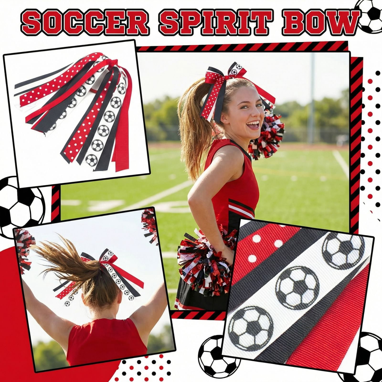 Cheerleading Hair Streamers Sports Ribbon Scrunchies Durable Competition Ponytail Holder for Game Day Performance and Athletic Spirit Events