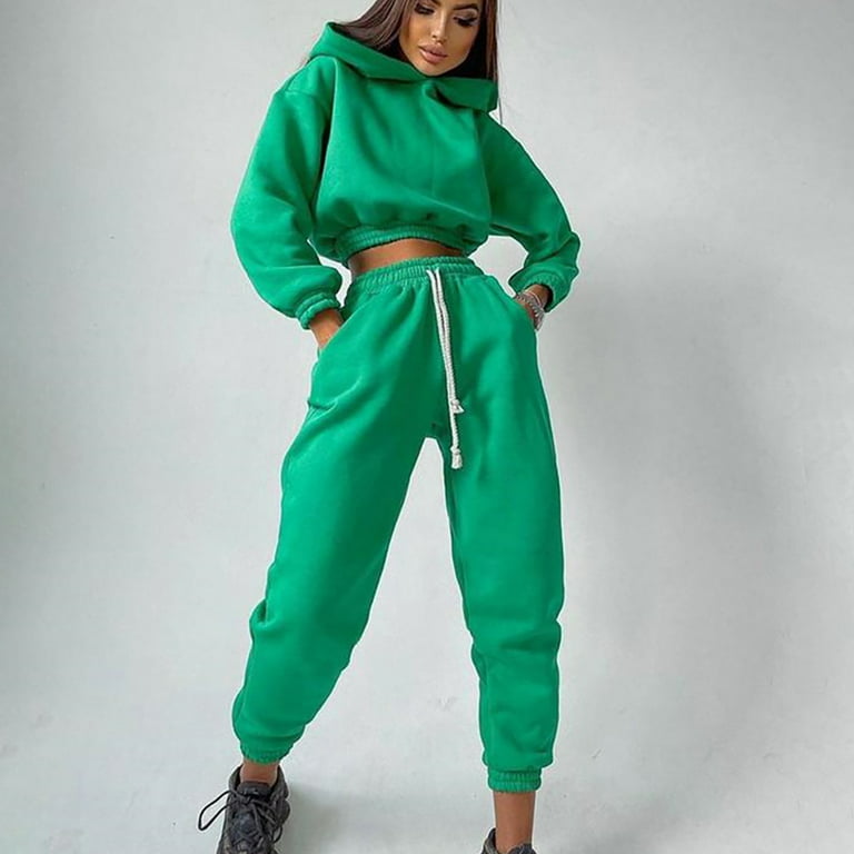 REORIAFEE Outfits for Women 2 Piece Set Womens 2 Piece Lounge Outfits  Casual Set Beach Vacation Outfits Women's Hooded Sweater Casual Two Piece  Long Sleeve Hooded Suit Green L 