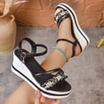 thumbnail image 2 of HomeDM Women's Wedge Platform Sandals Open Toe Buckle Ankle Strap Dressy Comfortable Summer Beach Sandals, Black Size 7.5, 2 of 9