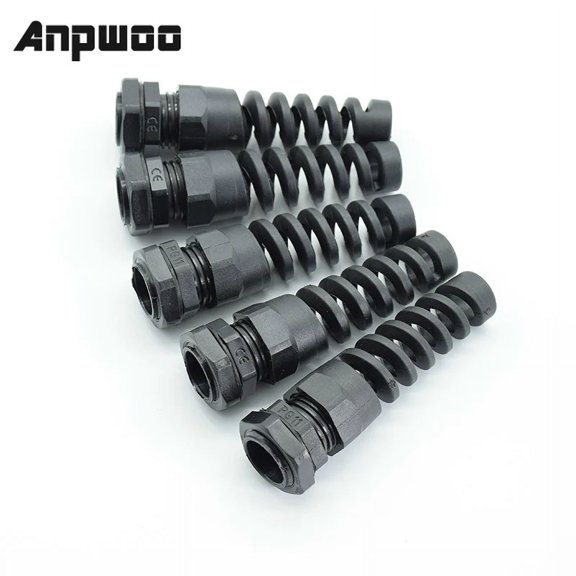 PG7 Black 10pcs IP68 Waterproof M12 PG7/PG9/PG11 Cable Gland Connector Plastic Flex Spiral Strain Relief Protector For 3.5-6mm Wire Thread