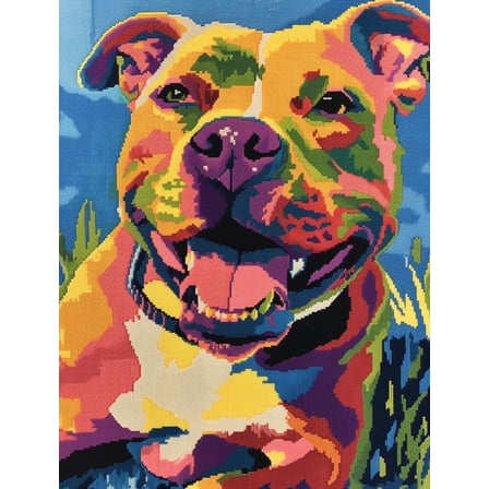 Yellow Pitbull Dog Smile DIY 11CT Stamped Cross Stitch Kits for Beginners Easy Needlepoint Embroidery Counted Cross Stitch Art Craft for Wall Decoration 12x16inch(3)